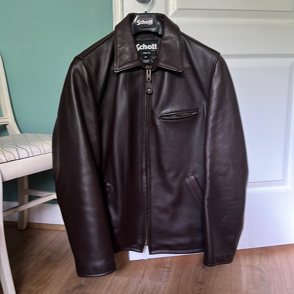 SchottNYC men’s leather coat—brown